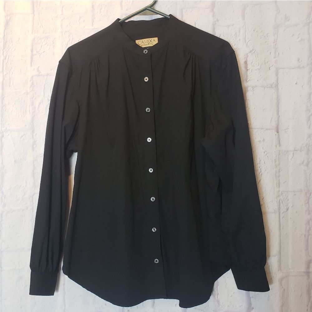 CAMIXA BY CELINA DI PISA Bamboo Blend Button Down Blouse Black Medium